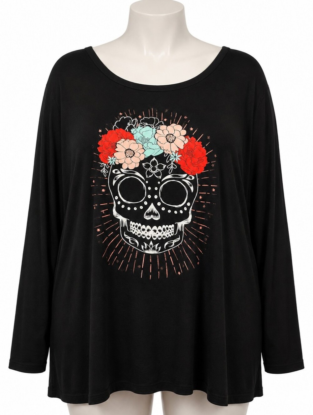 Torrid Super Soft Knits Black Sugar Skull Graphic Long Sleeve Tee Sz 4X (26)